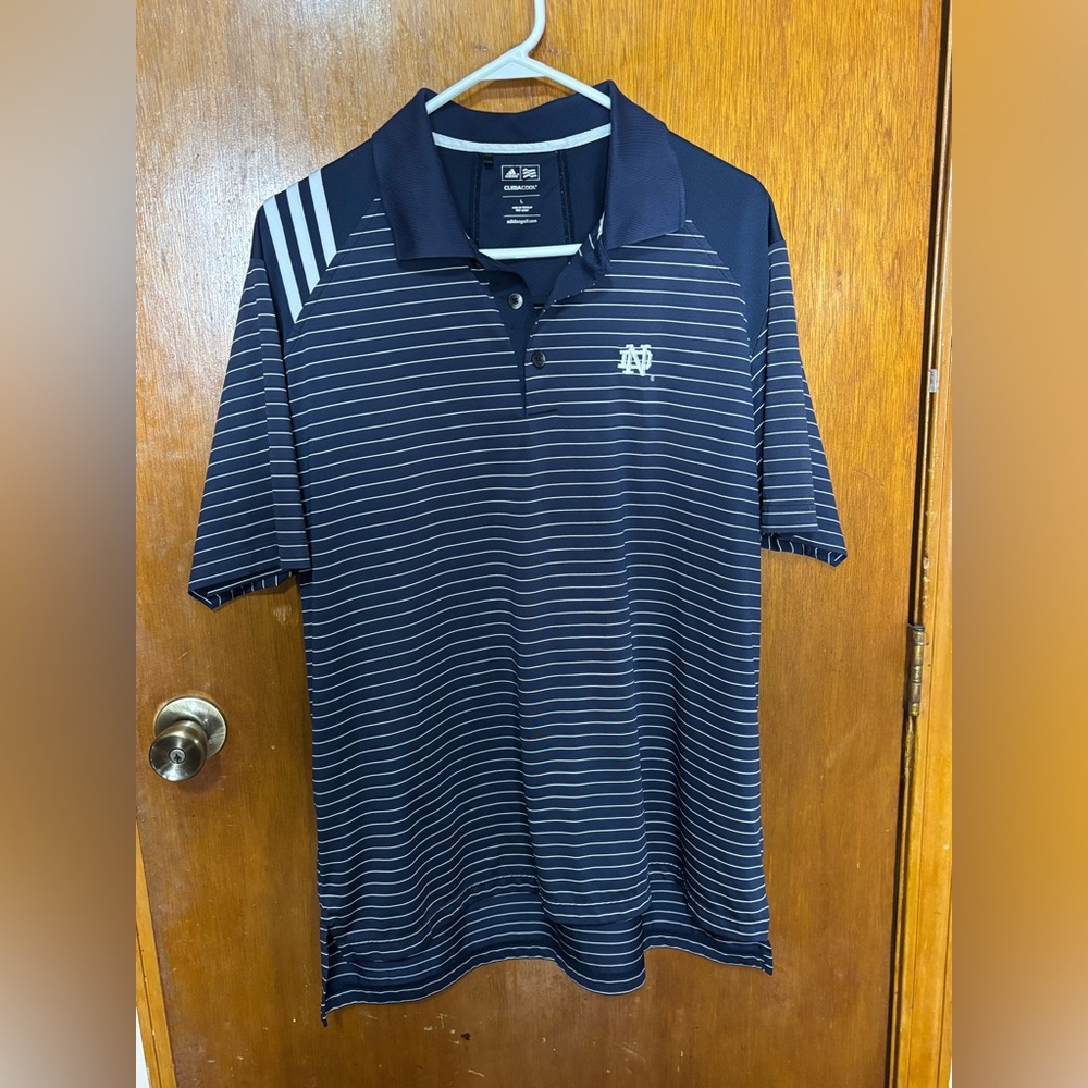 Men’s climate cool adidas golf notre dame university college navy/white polo